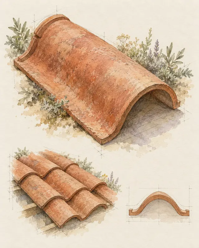 Tejas curvas de barro y estudio de una cubierta tradicional.